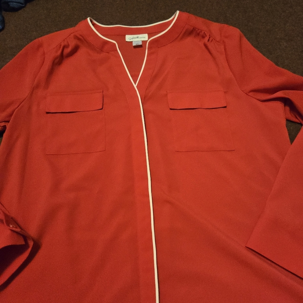 Jacklyn Smith Long Sleeve Button Up Red Casual Top Size Large 2017 Collection - Picture 4 of 10